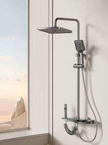 数字显示钢琴键淋浴系统，壁挂式12英寸雨淋式花洒套装，高压手持喷头，无需电源的浴室配件 - 深灰色 - 查看 10