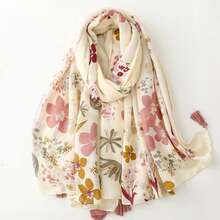 1pc Simple Cotton & Linen Printed Scarf, New Women's Silk Scarf, Spring/Summer Sunscreen Beach Shawl, Fashion Headscarf, Long Scarf Shawl For Women - Multicolor - View 5