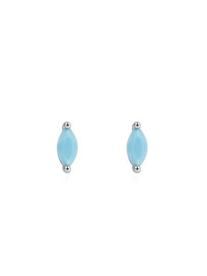 1 Pair Lucky Turquoise Stone Horse Eye 925 Sterling Silver Stud Earrings For Women Classic Simple Piercing Jewelry