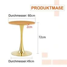 Round Side Table 60cm / Small Dining Table In MDF: Top Made With High Quality Thermoforming Technology, White Grain Appearance, Gold Support Leg – Perfect For European Living Spaces. - Natural Wood - 查看 3
