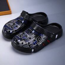 男士时尚涂鸦拖鞋，舒适百搭透气镂空凉鞋 - 黑色 - 查看 15