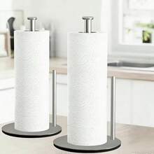2pcs/Set Stainless Steel Paper Towel Holder, Black & Silver Kitchen Roll Paper Dispenser With Weighted Base - Multicolor - View 10