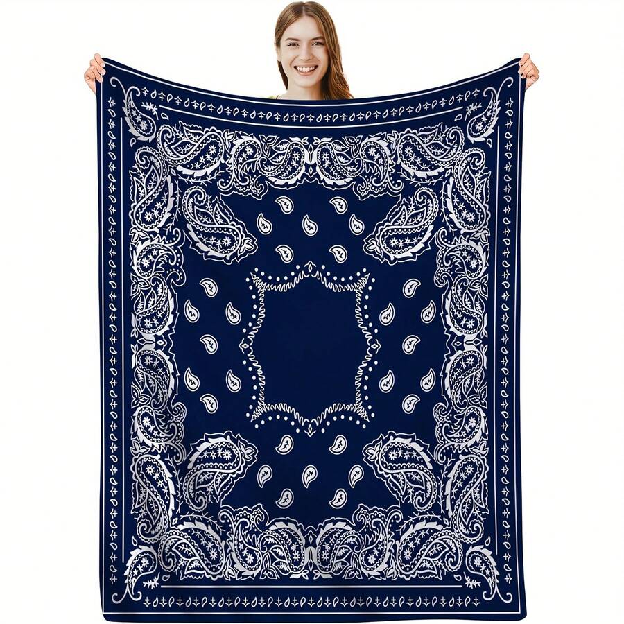 [Dark Blue Flannel] Dark Blue Flannel Blanket |   1pc Lunch Break Cover |   Sofa Bedding - 彩色 - 查看 1