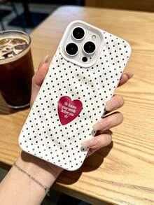 1pc Retro Polka Dot Heart Pattern Ripple Wrinkle Phone Case, Suitable For IPhone 17 Pro Max/17 Pro/16 Pro Max/16 Pro/16/15 Pro Max/15 Pro/15/14 Pro Max/14/13 Pro Max/13 Pro/13/12 Pro Max/12 Pro/12/11, Dustproof Waterproof Shockproof Soft Case - White - View 2