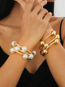 3pcs Vintage Faux Pearl Bracelet Set, European And American Style, Suitable For Women's Beach, Dating, Fashion Shooting, Holiday Decoration, Charming Jewelry Gift - Charming Bracelet - View 1