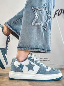 新款休闲鞋厚底透气男女复古低帮运动鞋，明星滑板鞋，百搭户外运动鞋 - 藍色 - 查看 7