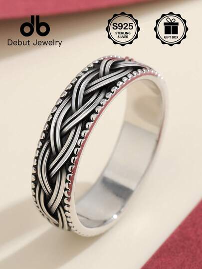 1 pièce Bague torsadée vintage en argent sterling S925, bague de soulagement du stress à arbre de vie tournant pour hommes et femmes, cadeau pour la Saint-Valentin, Halloween, anniversaire, convient pour le port quotidien et les fêtes, livré avec boîte cadeau