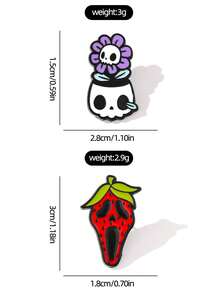 Bộ 2 ghim cài áo phong cách Gothic ngộ nghĩnh - Hình quả dâu tây gào thét và chậu hoa đầu lâu, sự tương phản ngọt ngào và cá tính, ghim cài độc đáo theo phong cách văn hóa phụ, thích hợp làm quà tặng cho bạn bè và người thân. - Nhiều màu - Xem 4
