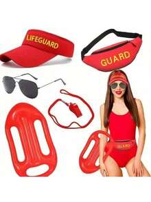 Bộ trang phục cứu hộ mùa hè 3/5 món, trang phục hóa trang kỳ nghỉ vui nhộn bao gồm mũ đi biển, kính thời trang màu đỏ, còi, túi đựng ván lướt sóng, trang phục đi nghỉ mát trên biển. Bộ trang phục cứu hộ mùa hè - 3/5 món: Mũ đỏ, kính thời trang, còi, băng đeo cổ tay và túi đựng ván lướt sóng, trang phục lướt sóng kỳ nghỉ, trang phục hóa trang dự tiệc. - Nhiều màu - Xem 3