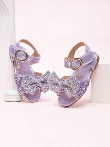 2026 New Girls Sandals, Children Princess Shoes With Rhinestone Bow, Little Girl Student Beach Shoes, Summer - Purple - View 5