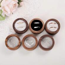 1 Piece Of Personalized Walnut Ring Box, With A Transparent Acrylic Protective Cover, Round Wedding Ring Box, Ring Box With Two Recesses - Multicolor - View 4