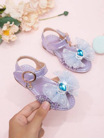 2026 New Girls Sandals, Children Princess Shoes With Rhinestone Bow, Little Girl Student Beach Shoes, Summer