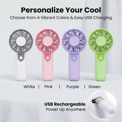 AOYI 1个便携式手持风扇，3档风速，USB充电，二合一手持风扇，适用于户外活动、旅行、工作
