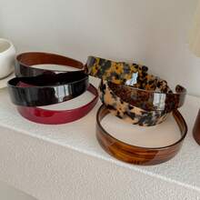 1pc French Classic Fashion Wide Acetate Amber Leopard Print Hairband Non-Slip Toothed Headband Plain Glossy Thickened Not Tight On Hair Women's Hair Accessories - Multicolor - View 4