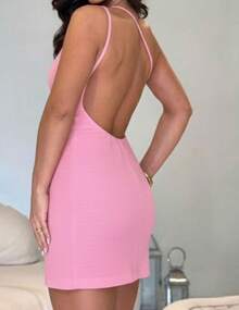 Women's Short Dress With Adjustable Straps And Open Back. - Baby Pink - View 2