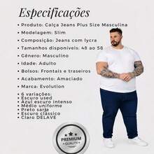 EVOLUTION PLAY Men's Plus Size Jeans 48 To 58 Lycra Slim XXG - 暗黑經典 - 查看 7