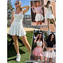 Women Pleated Mini Skirt Y2k Drawstring Short Skirts Ruched Skater Skirt Cute Rave Outfit - 白色 - 查看 6