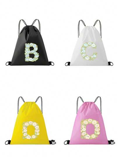 Ba lô thể thao in hình hoạt hình tiếng Anh - Dây rút điều chỉnh, túi thể thao bằng polyester bền chắc, phù hợp cho phòng tập, trường học hoặc du lịch, túi đựng đồ tập thể dục, thiết kế sống động, ba lô dây rút - Túi tập gym nhẹ và có thể gấp gọn