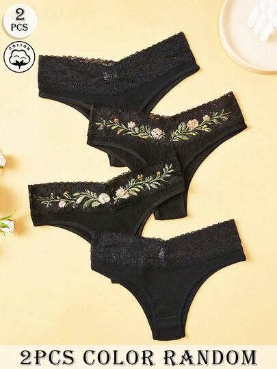 APRSEA Set de 2 bragas minimalistas y cómodas de color negro sólido y encaje para mujer