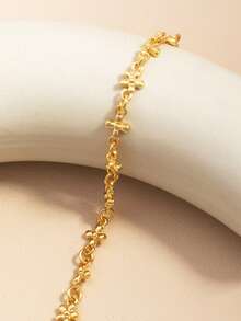 Pulsera con diseño de cruz y flor, joyería personalizada y exagerada de moda europea y americana - Dorado - Ver 5