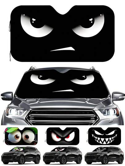 1片装眼睛表情图案汽车挡风玻璃遮阳帘，保持SUV和轿车车内凉爽