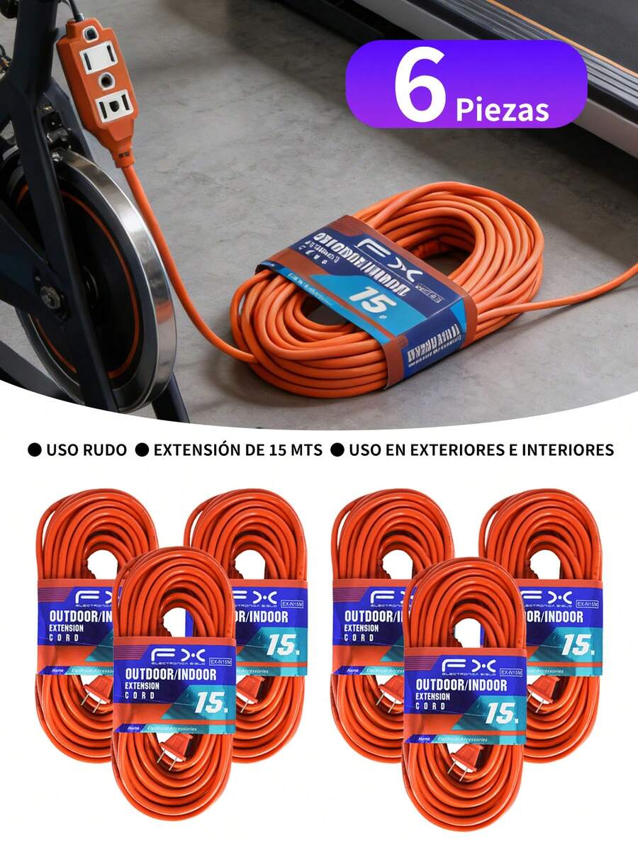 6 Pieces Household Extension Cable (3M/5M/7M/15M/20M/25M), Power Extension Cord With Plug, 3 Sockets, Suitable For Heavy Power Tools And Travel, Kitchens, Bedrooms, Travel And Other Places. - 查看 1