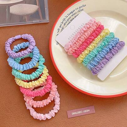 7条七色彩虹小肠发圈，甜美糖果色小肠发绳，简约高弹耐用，适合扎马尾辫，女孩发饰，适合日常佩戴、度假、旅行拍照，开学季、复活节必备礼物