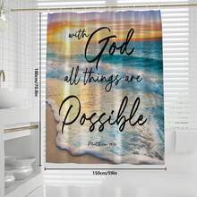 1pc/4pcs Beach Scenery Pattern Bathroom Decor Shower Curtain Set, Free 12 Hooks Included, Elegant Holiday Atmosphere, Bathroom Mat, U-Shaped Floor Mat And Round Toilet Mat, Suitable For All Scenarios Bathroom Set - Beach Text - View 9