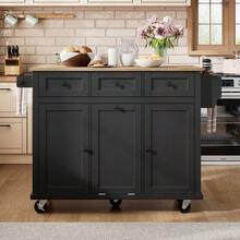 Kitchen Island With Wheels, Extendable Dining Area, Kitchen Island With Waste Bin And Drawers, Mobile Kitchen Island Ideal For Kitchen And Dining Room (White) - Black - View 2