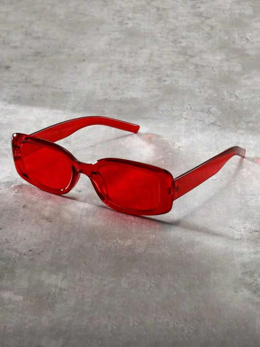 1pc Unisex Fashionable Y2K Style Beach Summer Square Frame Versatile Personalized Photo Taking Daily Fashion Glasses - Red - View 1