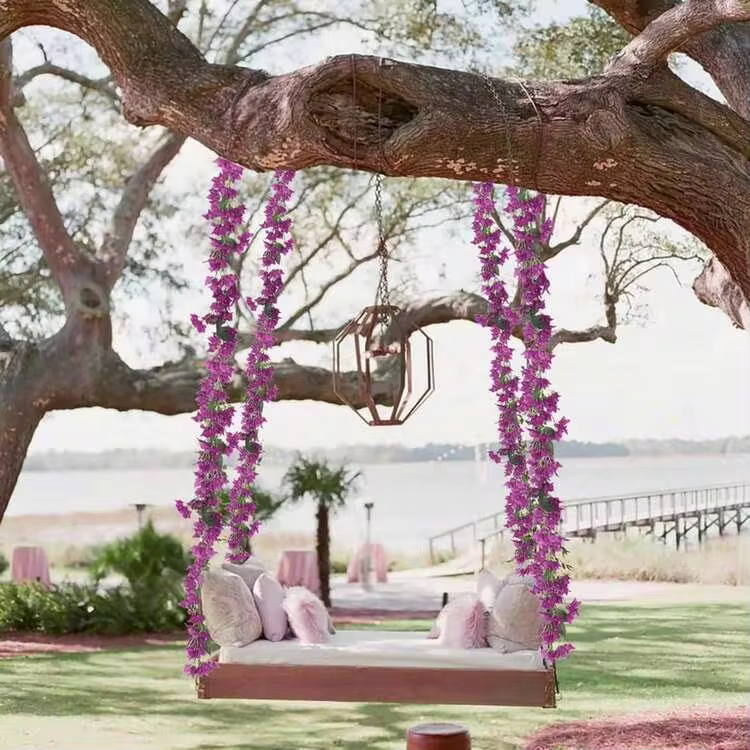 1pc 5.9ft Artificial Pomegranate Flower Wreath, Faux Silk Pomegranate Flower Wreath, Long Stem Artificial Pomegranate Flower Wreath, Suitable For Tabletop Center Decor, Table Runner, Wedding Arch And Wall Decor - Purple - View 4