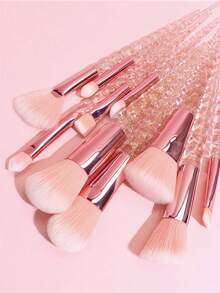 YZIMENG 10-Piece Professional Makeup Brush Set, Blush Brush, Loose Powder Makeup Brush, Beauty Tools, Pink Rose Red Eye Makeup Brush Set - Multicolor - View 2