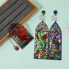 Fantasy Stained Glass Dragon Acrylic Bookmark Set - Gothic Window Design With Charm Pendant, Perfect Gift For Bookworms & Fantasy Fans - SQ1901 - View 4