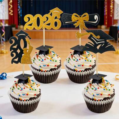 12件套毕业蛋糕装饰套装，毕业派对蛋糕装饰插牌，毕业纪念礼物，DIY毕业蛋糕装饰，返校派对纸杯蛋糕插牌，毕业活动蛋糕装饰，毕业纪念品装饰，告别派对小礼物