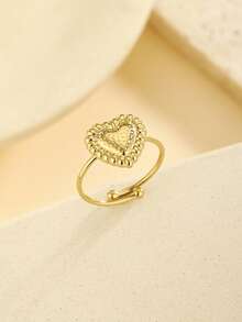 1 chiếc nhẫn hình trái tim bằng thép không gỉ cao cấp, có thể điều chỉnh kích thước, thích hợp làm quà tặng cho nữ, dùng trong các bữa tiệc, họp mặt và đeo hàng ngày. - Vàng - Xem 3