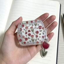 粉色花卉图案保护壳，兼容苹果无线充电盒，防刮擦、防震 - 無色 - 查看 10