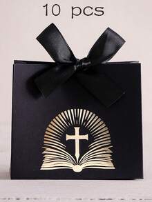 10 hộp trang trí hình thánh giá, với họa tiết thánh giá vàng và hoa văn, được buộc bằng ruy băng và gói theo chủ đề tôn giáo, thích hợp cho Lễ Phục Sinh, Đám cưới, Ngày của Mẹ, Lễ Rước Lễ lần đầu, Lễ Rửa Tội và làm quà tặng đám cưới. - nhiều màu - Xem 25