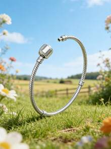 1pc Fashionable Snake Chain Beaded Bracelet, Suitable For Daily Wear For Women - Silver - View 7