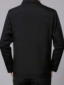1pc Men's Casual Turndown Collar Jacket, Business Gentleman Casual Jacket Top For Spring & Autumn, Business Formal Style - 黑色 - 查看 3