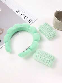 5pcs/Set Women's Daily Makeup Headband & Hair Clip Set, Cartoon Frog Headband, Cloud Headband & Frog Bracelet Headband Set - Mint Green - View 8