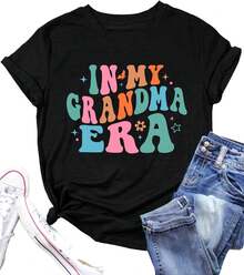Grandma Shirts Women Grandmother Heart Printed Tshirt Floral Mama Casual Tee Mother Short Sleeve Top ShirtSoft Fabric,Fashion Plus Size Women's Clothing - 黑色 - 查看 7