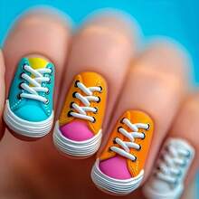 24 miếng dán móng tay hình giày dễ thương, có thể tháo rời và tái sử dụng, kích thước trung bình, thích hợp cho sử dụng hàng ngày, dự tiệc và đi chơi. - Nhiều màu - Xem 9