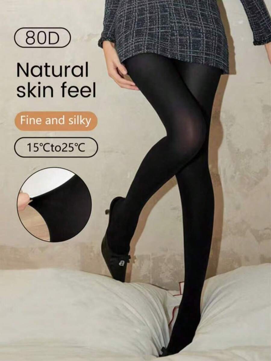 1条新款女士天鹅绒高端时尚防勾丝弹力紧身打底裤，适合商务、通勤和日常穿着 - 黑色 - 查看 1