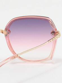 1pc Women's Square Fashion Sunglasses, UV Protection, Gradient Color, Metal Temples With Rhinestone Embellishment, Retro Style Suitable For Summer, Beach, Travel, Outfit, Vacation - Pink - View 5