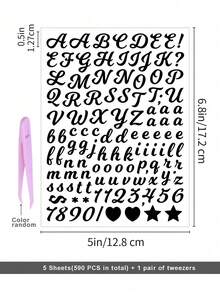 1500pcs/Pack Waterproof English Letter Sticker, Suitable For Party, Holiday Decoration, Greeting Cards, Postcards, Notebooks, Laptop, Skateboard, Helmet, Comes With 1 Pair Of Tweezers (Color Random) Back To School - Black - View 16