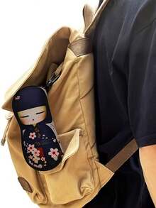 1个娃娃拉链眼镜盒，可爱日本女孩红色和服设计，氯丁橡胶防水眼镜袋，带钥匙扣，轻便便携旅行眼镜包，通用尺寸，适用于所有类型的眼镜 - 彩色 - 查看 4
