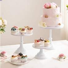 1pc White Cake Stand, Birthday Party Dessert Rack, Event Wedding Cake Dessert Metal Tray, Cupcake Display Platter And Stand - White - View 3