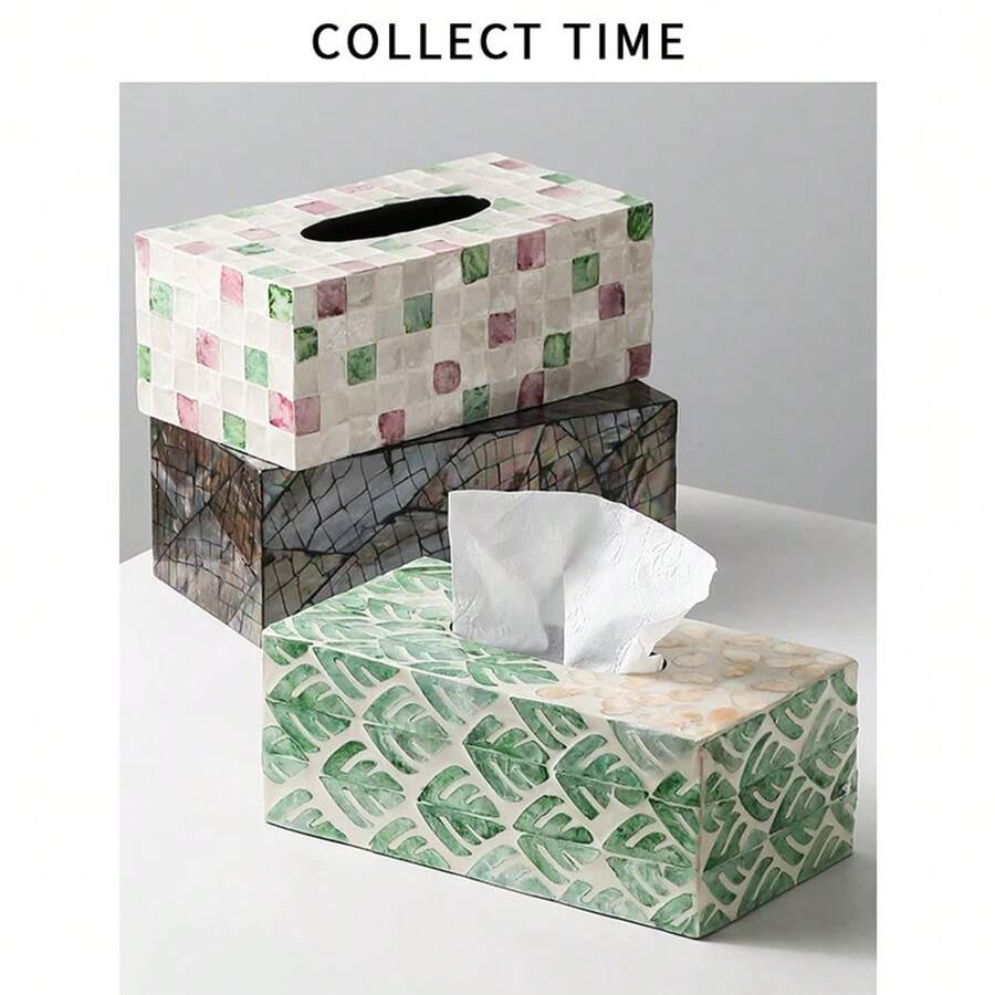 INS Style Light Luxury Natural Shell Decorative Tissue Box, Suitable For Living Room And Dining Room, Creative Desktop Storage - Multicolor - View 1