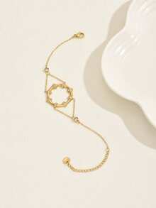 1件法式奢华圆形手链，镶嵌合成锆石，优雅百搭，适合女士日常、派对、聚会佩戴 - 金色 - 查看 3