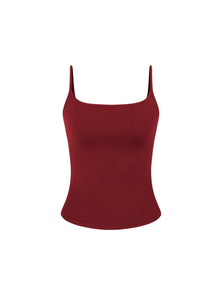 European And American Style Women Knit Sexy Cami Crop Top, Slim Fit Minimalist Summer Tank Top Casual - Wine Red - View 2